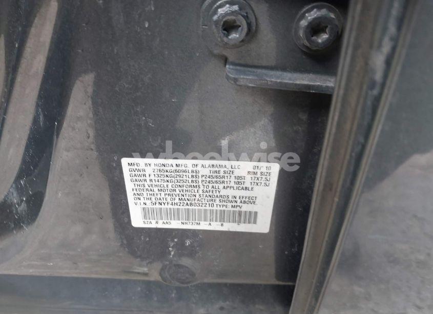 Photo 9 of 2010 Honda Pilot LX (VIN 5FNYF4H22AB032210)