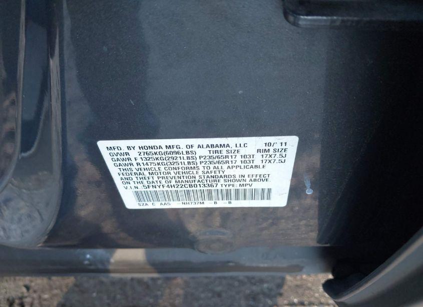 Photo 9 of 2012 Honda Pilot LX (VIN 5FNYF4H22CB013367)