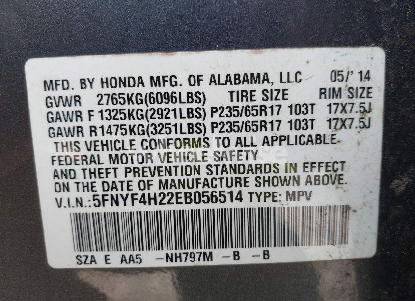 Photo 9 of 2014 Honda Pilot LX (VIN 5FNYF4H22EB056514)