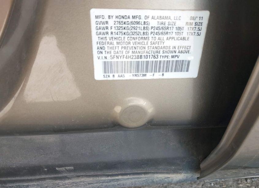 Photo 9 of 2011 Honda Pilot LX (VIN 5FNYF4H23BB101763)