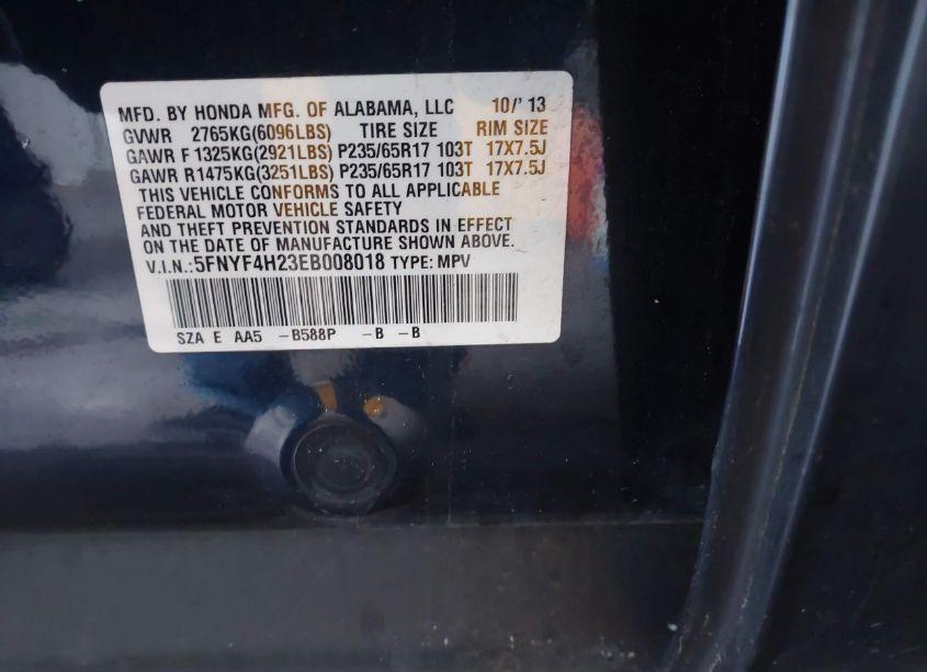 Photo 9 of 2014 Honda Pilot LX (VIN 5FNYF4H23EB008018)