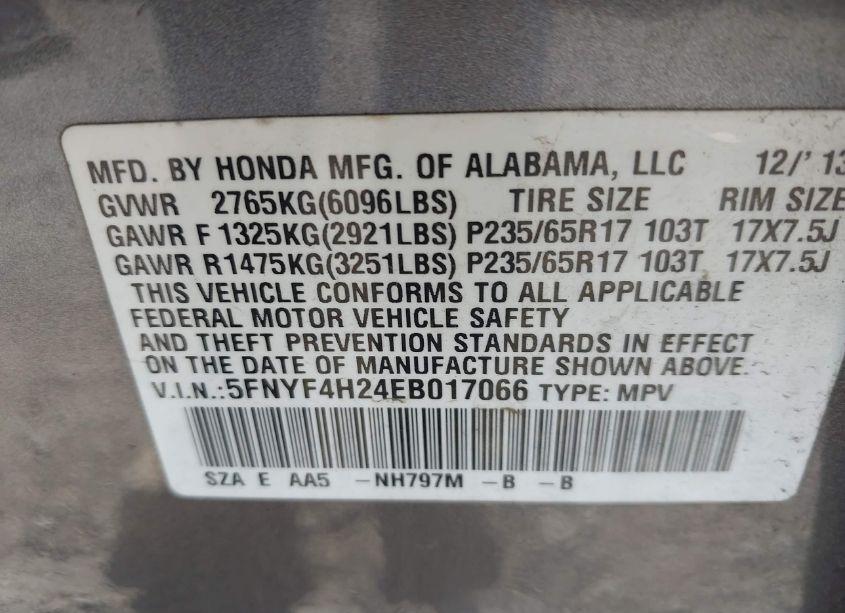 Photo 9 of 2014 Honda Pilot LX (VIN 5FNYF4H24EB017066)