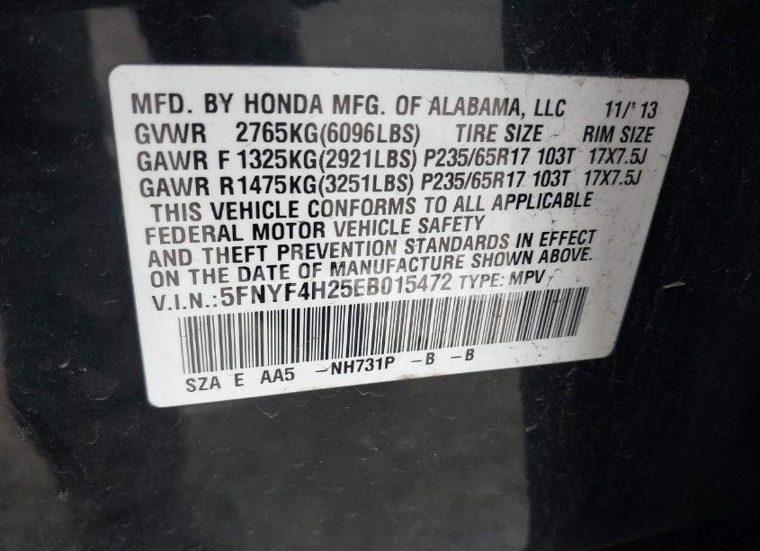 Photo 9 of 2014 Honda Pilot LX (VIN 5FNYF4H25EB015472)