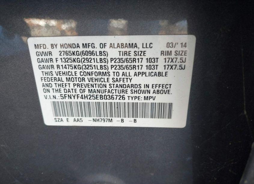 Photo 9 of 2014 Honda Pilot LX (VIN 5FNYF4H25EB036726)