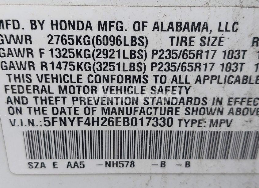 Photo 9 of 2014 Honda Pilot LX (VIN 5FNYF4H26EB017330)