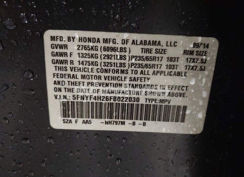 Photo 9 of 2015 Honda Pilot LX (VIN 5FNYF4H26FB022030)