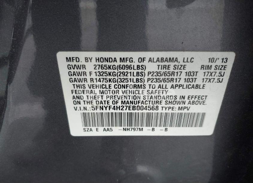 Photo 9 of 2014 Honda Pilot LX (VIN 5FNYF4H27EB004568)