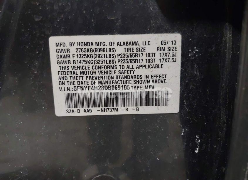 Photo 9 of 2013 Honda Pilot LX (VIN 5FNYF4H28DB069105)