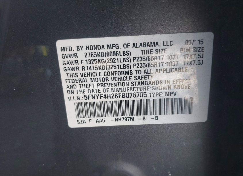 Photo 9 of 2015 Honda Pilot LX (VIN 5FNYF4H28FB076705)