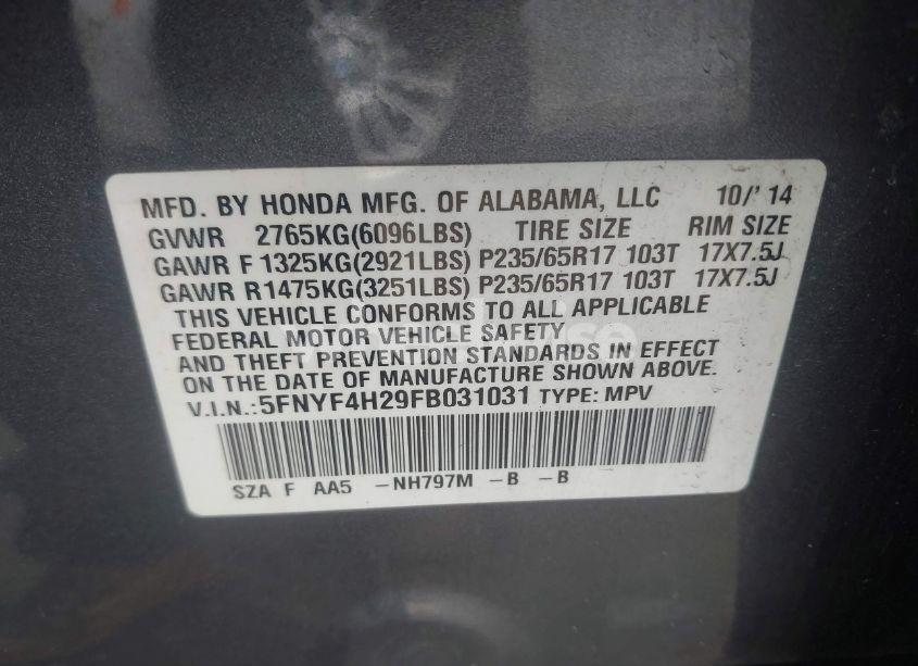 Photo 9 of 2015 Honda Pilot LX (VIN 5FNYF4H29FB031031)