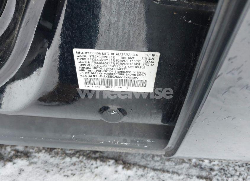 Photo 9 of 2011 Honda Pilot LX (VIN 5FNYF4H2XBB025569)