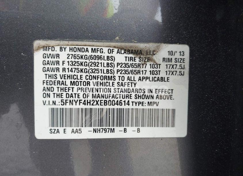 Photo 9 of 2014 Honda Pilot LX (VIN 5FNYF4H2XEB004614)