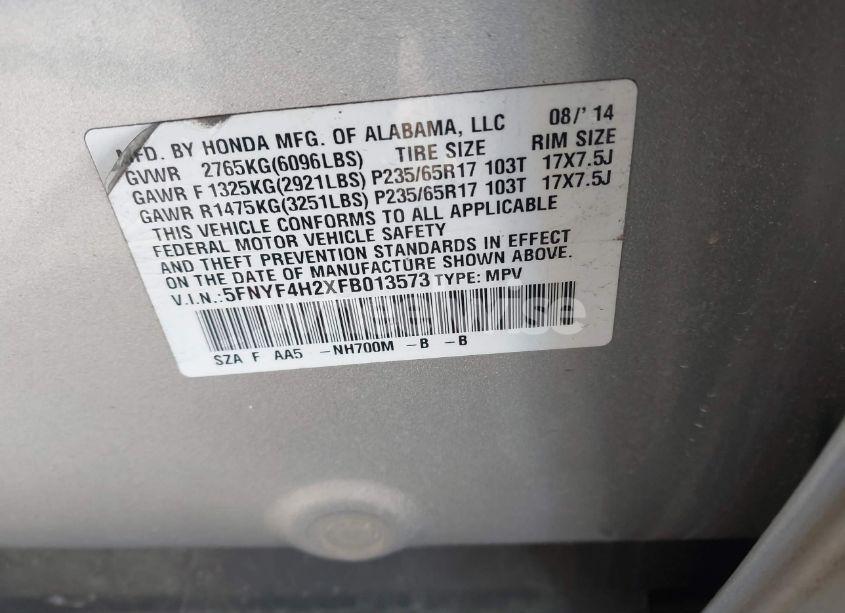 Photo 9 of 2015 Honda Pilot LX (VIN 5FNYF4H2XFB013573)