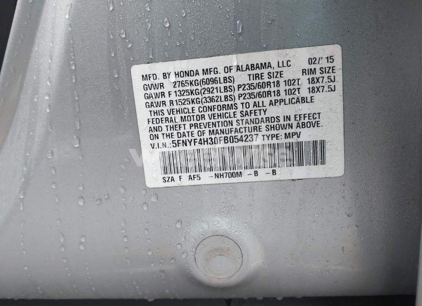 Photo 9 of 2015 Honda Pilot SE (VIN 5FNYF4H30FB054237)