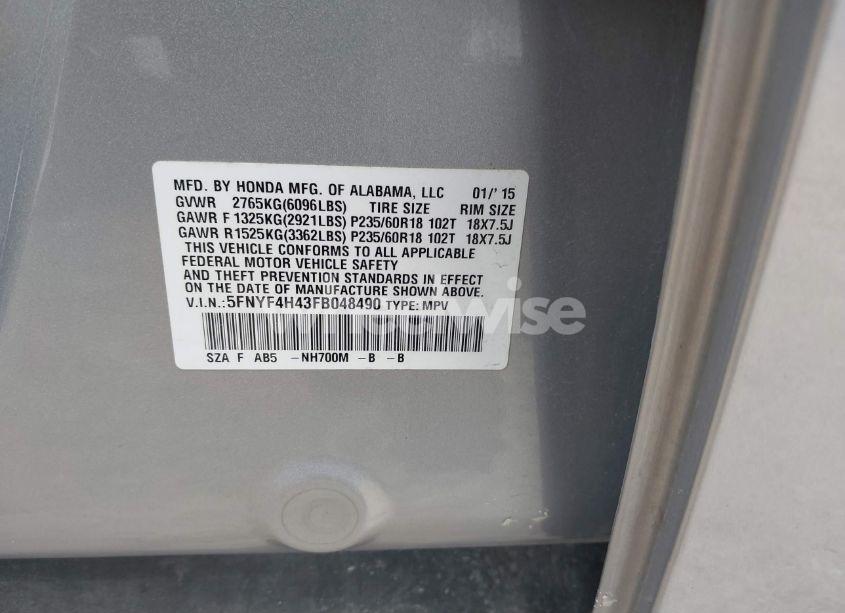 Photo 9 of 2015 Honda Pilot EX (VIN 5FNYF4H43FB048490)