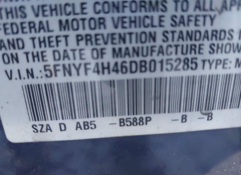 Photo 9 of 2013 Honda Pilot EX (VIN 5FNYF4H46DB015285)