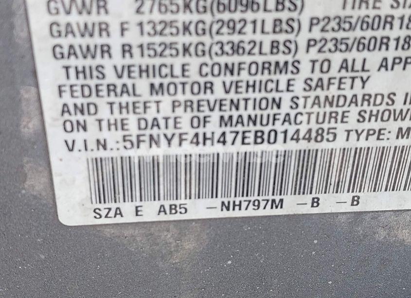 Photo 9 of 2014 Honda Pilot EX (VIN 5FNYF4H47EB014485)