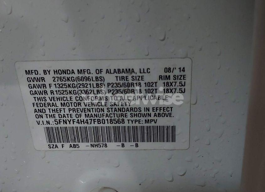 Photo 9 of 2015 Honda Pilot EX (VIN 5FNYF4H47FB018568)