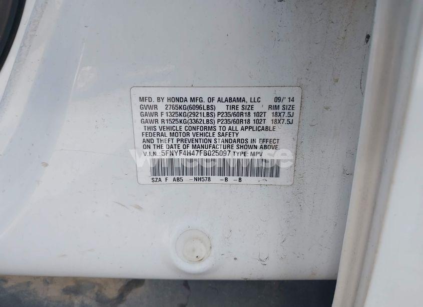 Photo 9 of 2015 Honda Pilot EX (VIN 5FNYF4H47FB025097)