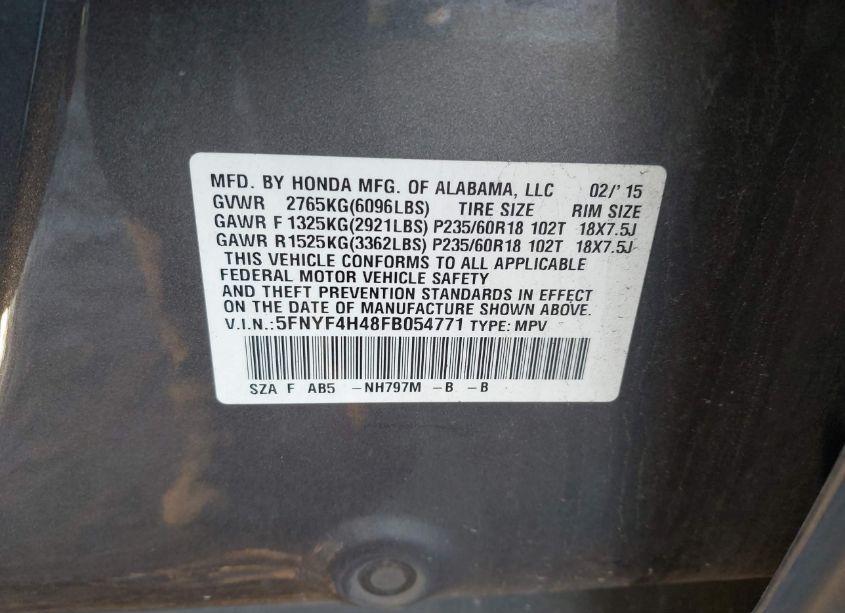 Photo 9 of 2015 Honda Pilot EX (VIN 5FNYF4H48FB054771)