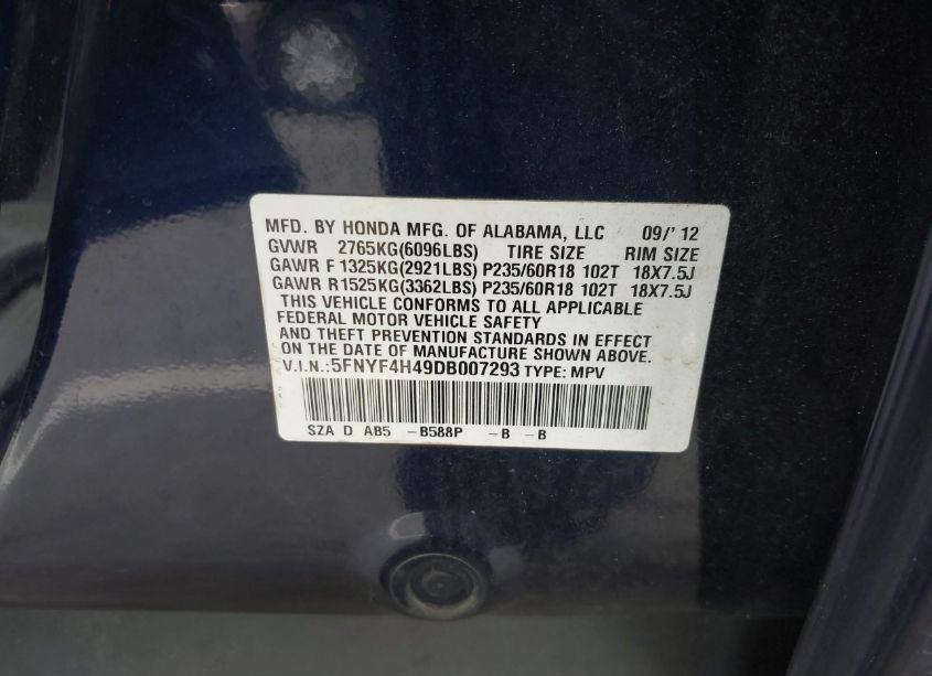 Photo 9 of 2013 Honda Pilot EX (VIN 5FNYF4H49DB007293)