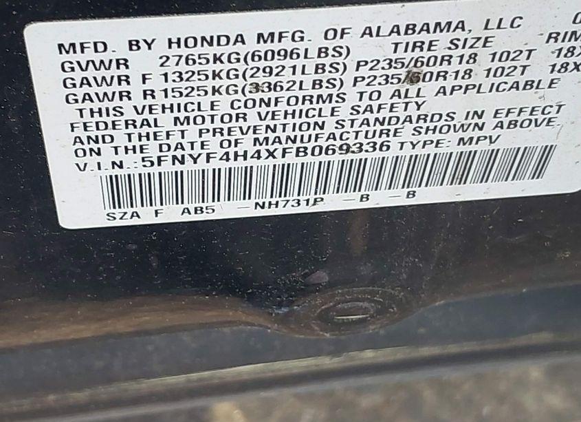 Photo 9 of 2015 Honda Pilot EX (VIN 5FNYF4H4XFB069336)