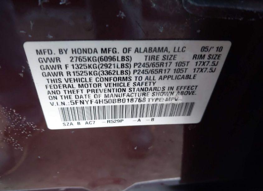 Photo 9 of 2011 Honda Pilot EX-L (VIN 5FNYF4H50BB018768)