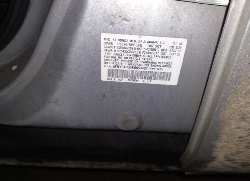 Photo 9 of 2011 Honda Pilot EX-L (VIN 5FNYF4H50BB053407)