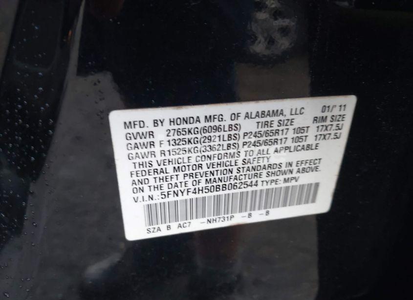 Photo 9 of 2011 Honda Pilot EX-L (VIN 5FNYF4H50BB062544)