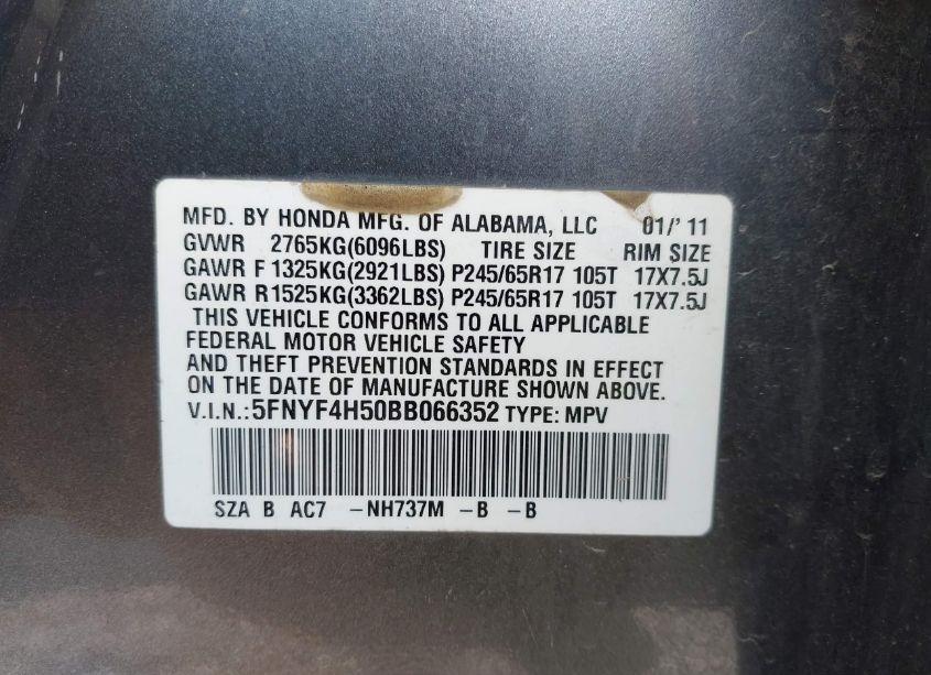 Photo 9 of 2011 Honda Pilot EX-L (VIN 5FNYF4H50BB066352)