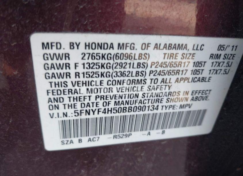 Photo 9 of 2011 Honda Pilot EX-L (VIN 5FNYF4H50BB090134)