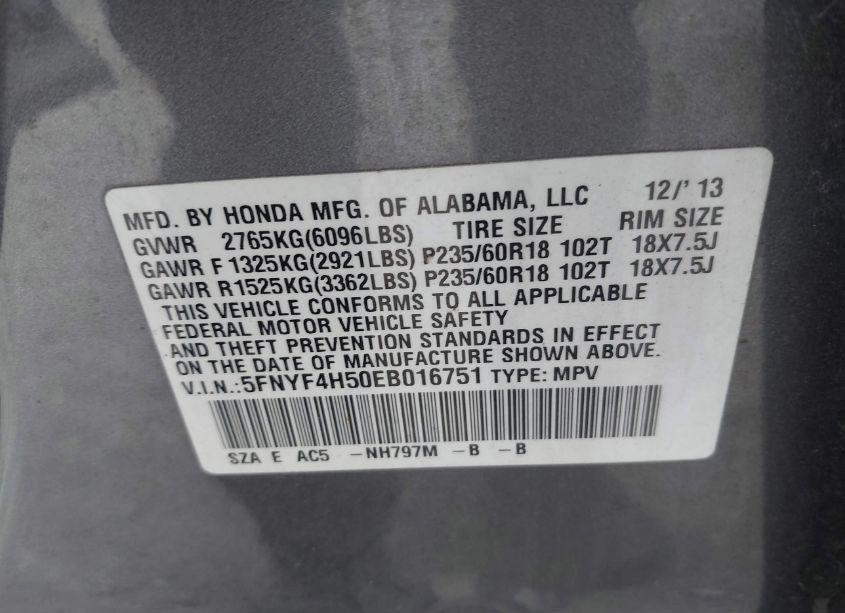 Photo 9 of 2014 Honda Pilot EX-L (VIN 5FNYF4H50EB016751)