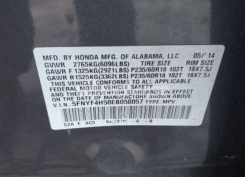 Photo 9 of 2014 Honda Pilot EX-L (VIN 5FNYF4H50EB050057)