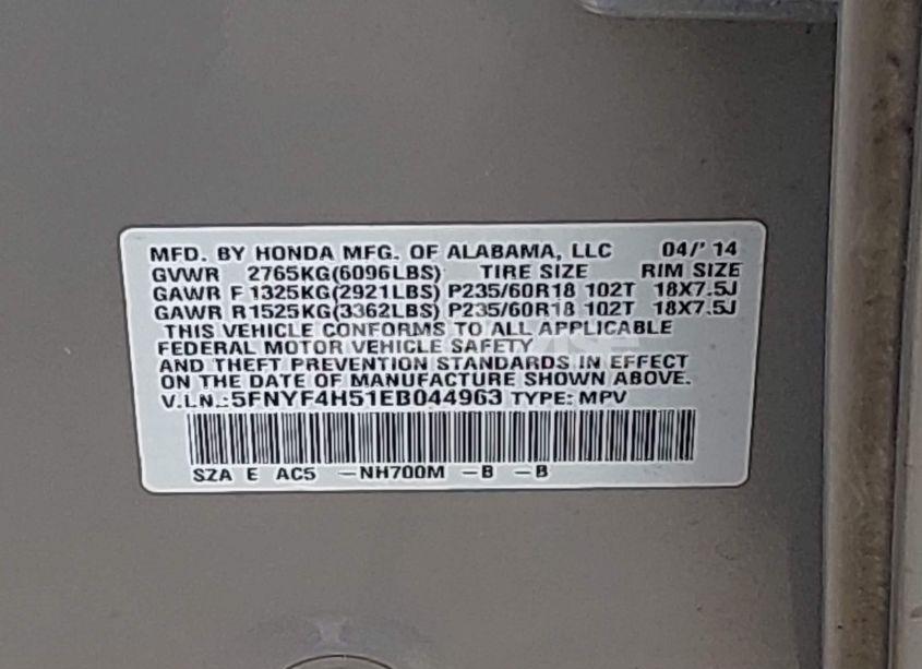 Photo 9 of 2014 Honda Pilot EX-L (VIN 5FNYF4H51EB044963)