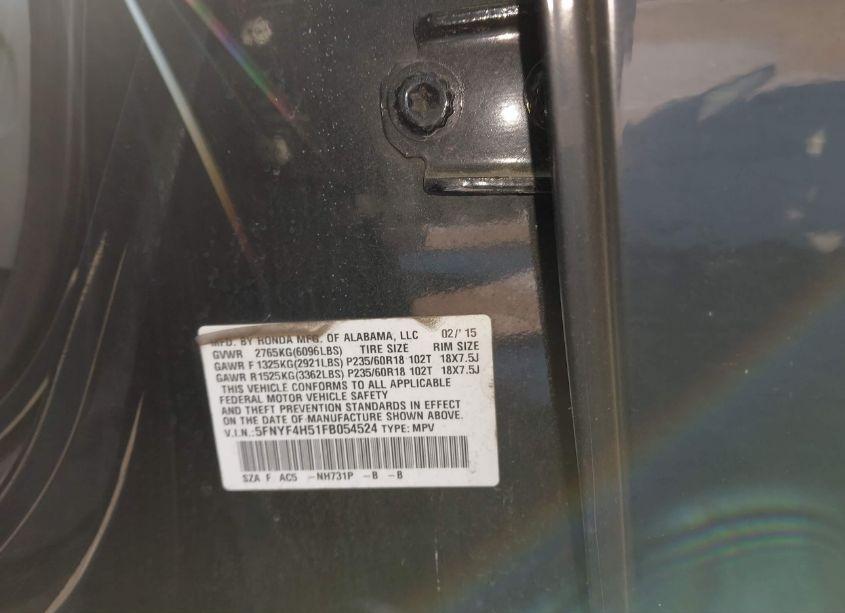 Photo 9 of 2015 Honda Pilot EX-L (VIN 5FNYF4H51FB054524)