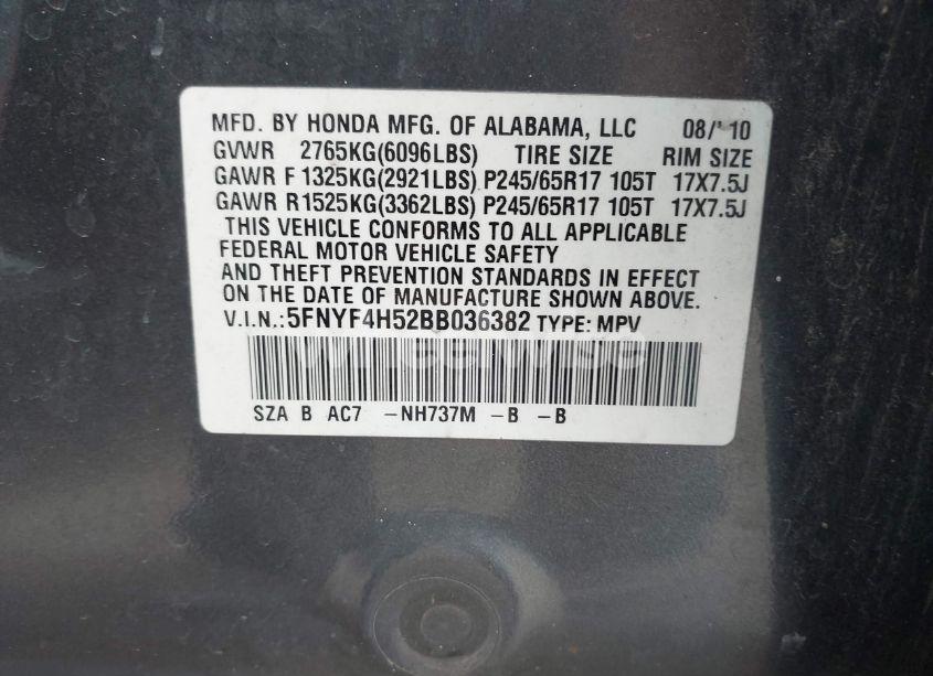 Photo 9 of 2011 Honda Pilot EX-L (VIN 5FNYF4H52BB036382)
