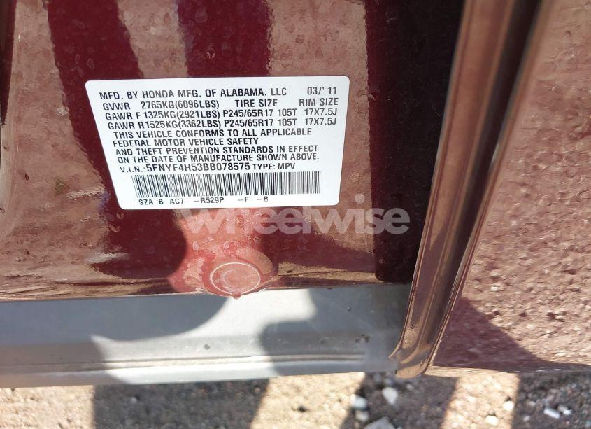 Photo 9 of 2011 Honda Pilot EX-L (VIN 5FNYF4H53BB078575)