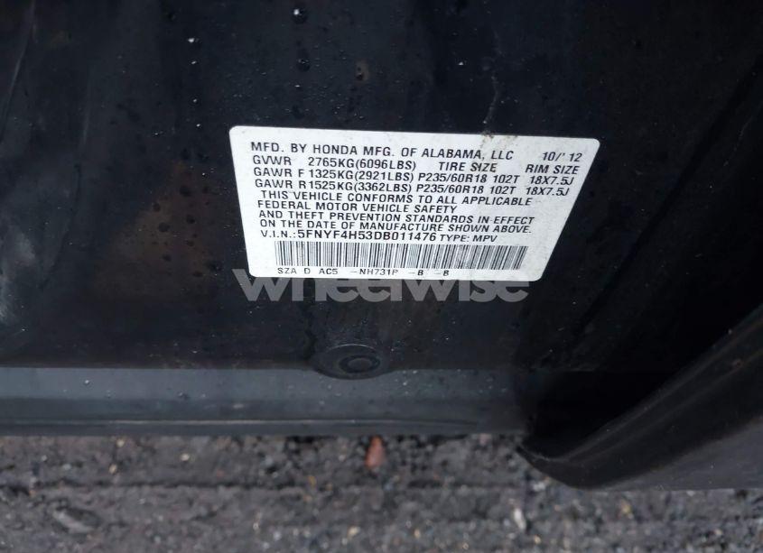 Photo 9 of 2013 Honda Pilot EX-L (VIN 5FNYF4H53DB011476)