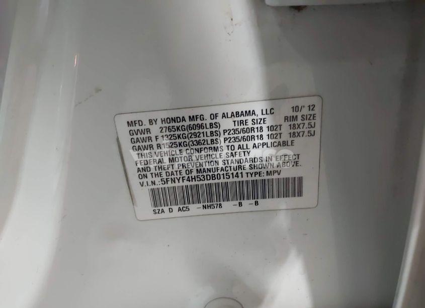 Photo 9 of 2013 Honda Pilot EX-L (VIN 5FNYF4H53DB015141)