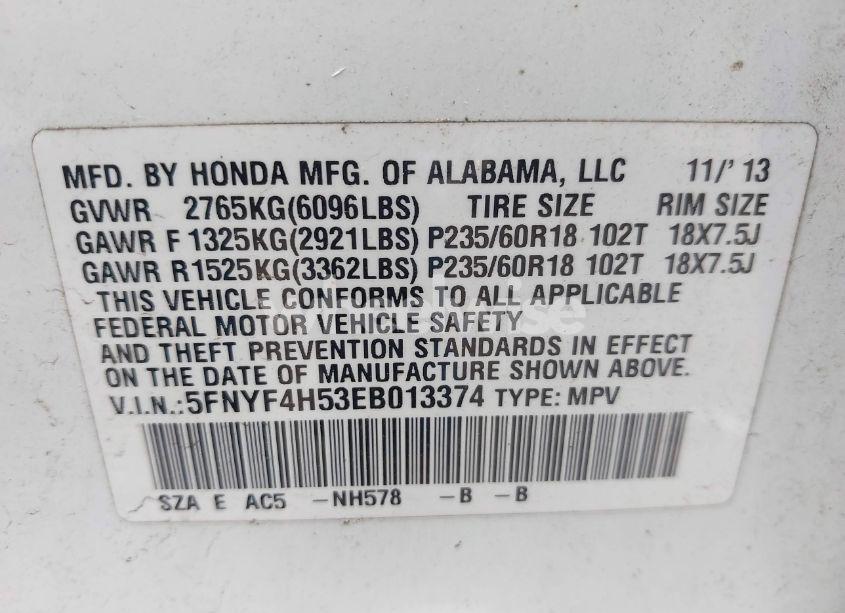 Photo 9 of 2014 Honda Pilot EX-L (VIN 5FNYF4H53EB013374)