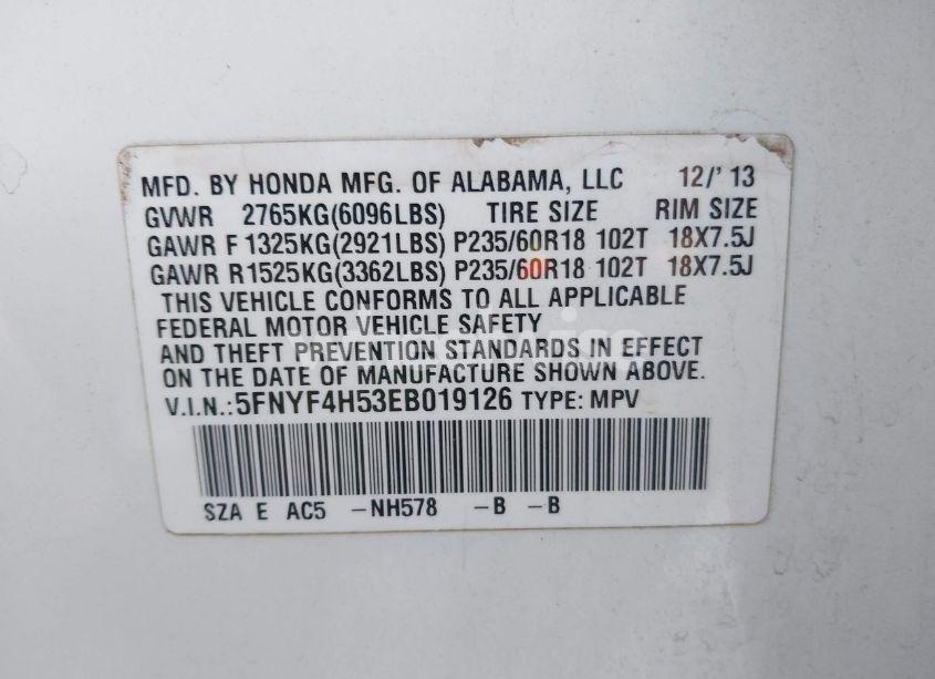 Photo 9 of 2014 Honda Pilot EX-L (VIN 5FNYF4H53EB019126)