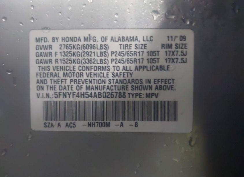 Photo 9 of 2010 Honda Pilot EX-L (VIN 5FNYF4H54AB026788)