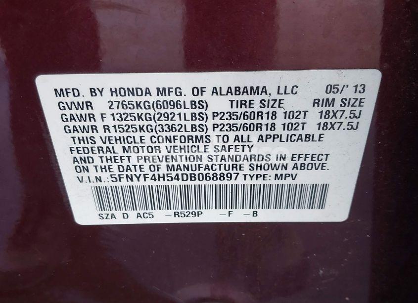 Photo 9 of 2013 Honda Pilot EX-L (VIN 5FNYF4H54DB068897)