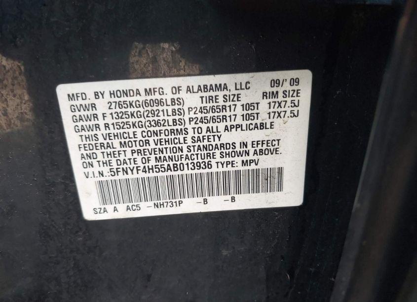 Photo 9 of 2010 Honda Pilot EX-L (VIN 5FNYF4H55AB013936)