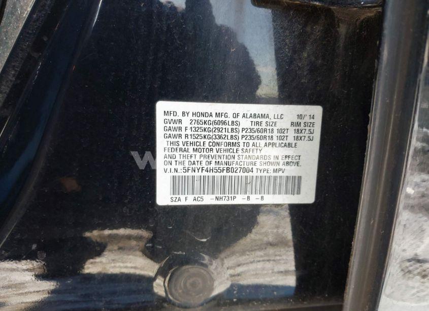 Photo 9 of 2015 Honda Pilot EX-L (VIN 5FNYF4H55FB027004)