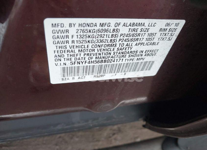 Photo 9 of 2011 Honda Pilot EX-L (VIN 5FNYF4H56BB024171)