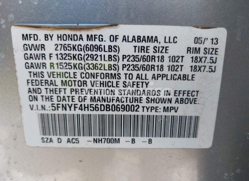Photo 9 of 2013 Honda Pilot EX-L (VIN 5FNYF4H56DB069002)