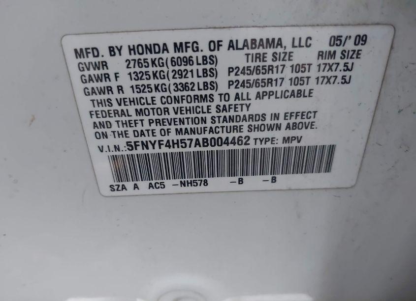 Photo 9 of 2010 Honda Pilot EX-L (VIN 5FNYF4H57AB004462)