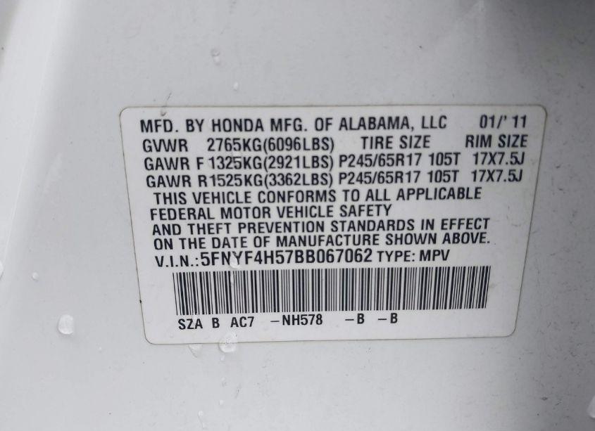 Photo 9 of 2011 Honda Pilot EX-L (VIN 5FNYF4H57BB067062)