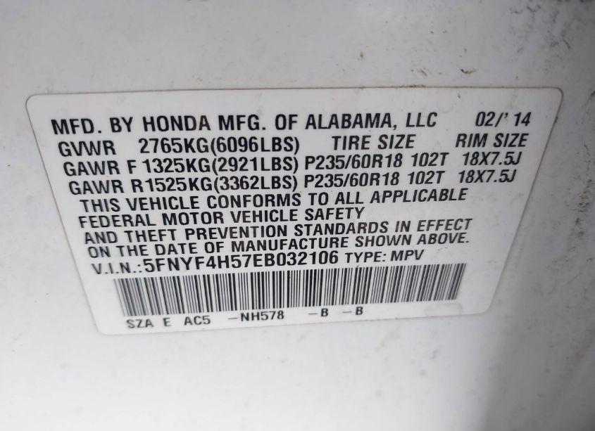Photo 9 of 2014 Honda Pilot EX-L (VIN 5FNYF4H57EB032106)